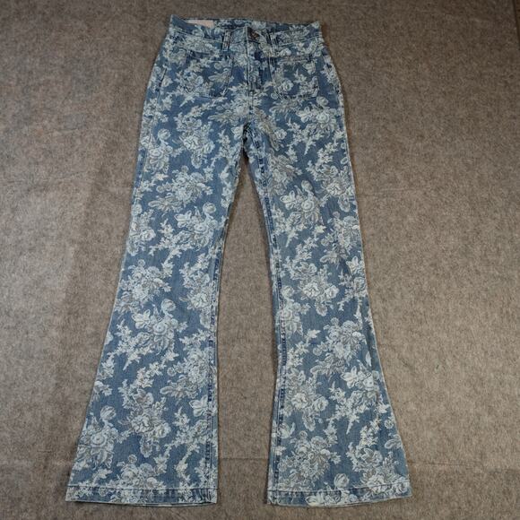 LoveShackFancy Denim - Love Shack Fancy Gap Jeans Womens 8R 29 70s Flare High Rise Floral Denim Blue